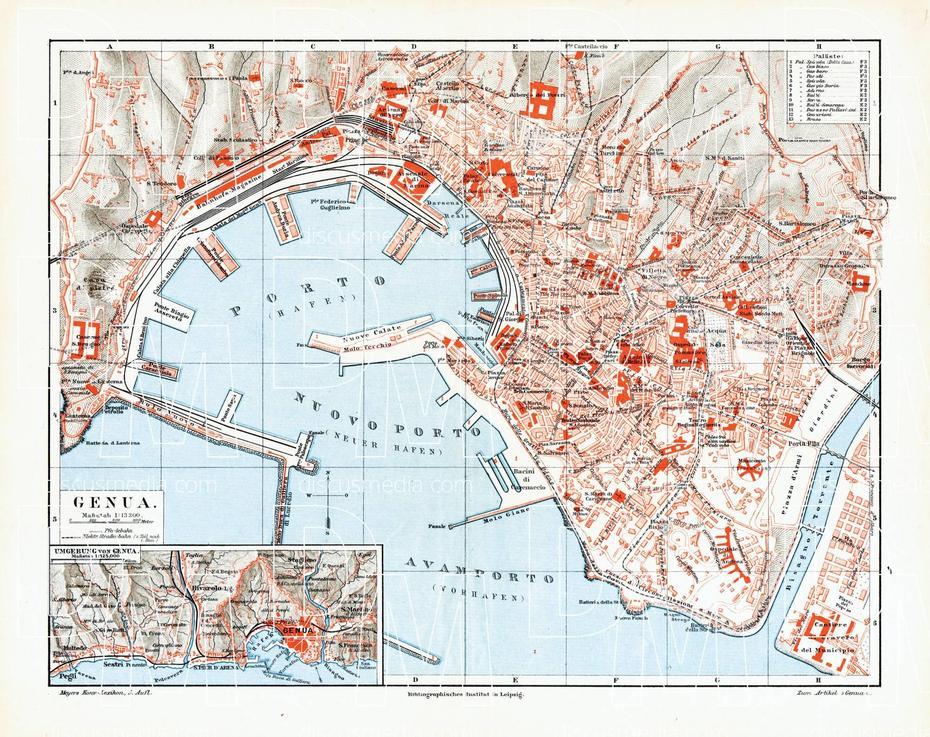 Old Map Of Genoa (Genova) In 1910. Buy Vintage Map Replica Poster Print …, Genoa, Italy, Italy  English, Genoa City