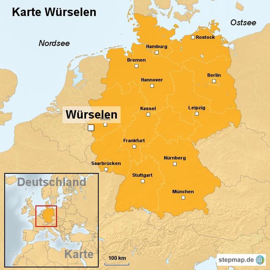 Small  Of Germany, Of Germany In Europe, Karte Wurselen, Würselen, Germany