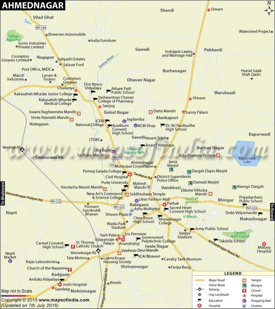 Ahmednagar City Map, Ahmadnagar, India, Ahmadnagar, India