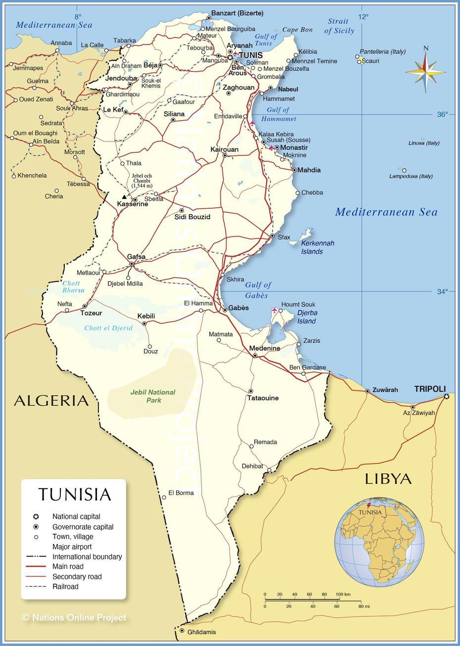 Detailed Political Map Of Tunisia Ezilon Maps | Images And Photos Finder, Mégrine, Tunisia, Tunisia Attractions, Tunisia Cities