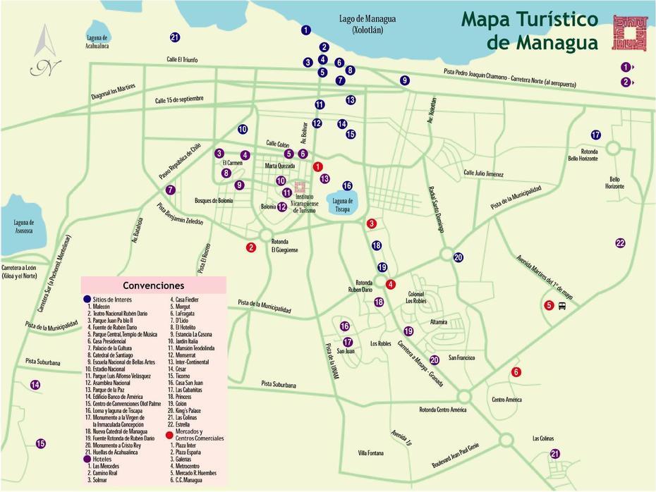 Managua Tourist Map, Nicaragua, Managua, Nicaragua, Nicaragua Capital, Lago De Managua