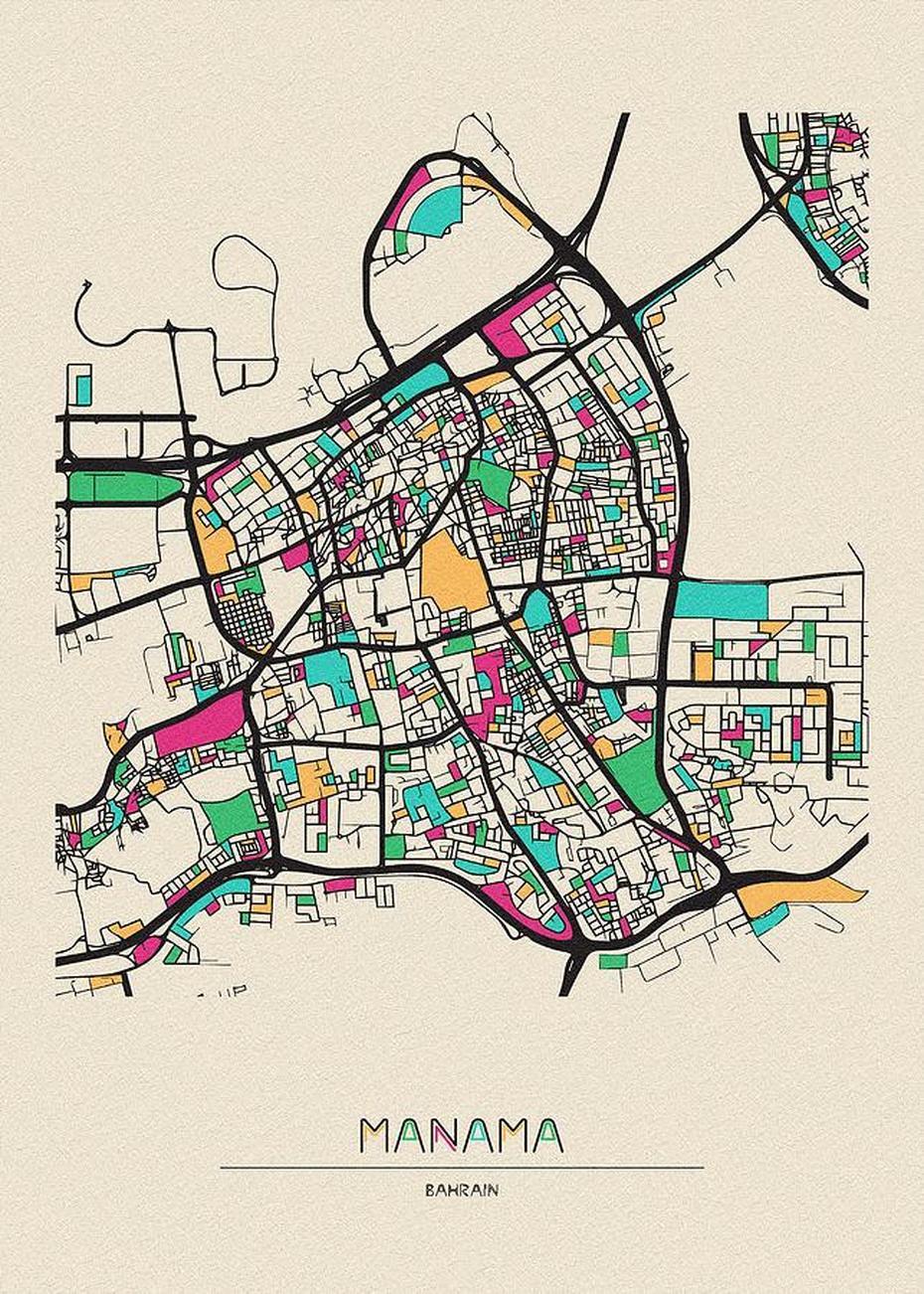 Manama, Bahrain City Map Drawing By Inspirowl Design, Manama, Bahrain, Bahrain Hotels, Bahrain Metro