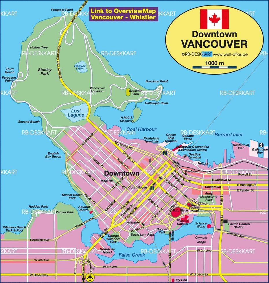 Map Of Vancouver (City In Canada) | Welt-Atlas.De, Vancouver, Canada, Vancouver Bc Canada, Vancouver On The