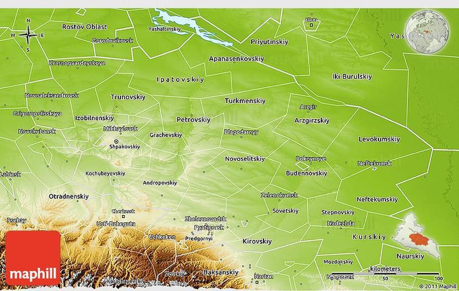 Physical 3D Map Of Stavropol Krai, Stavropol, Russia, Western Russia, Russian Territory