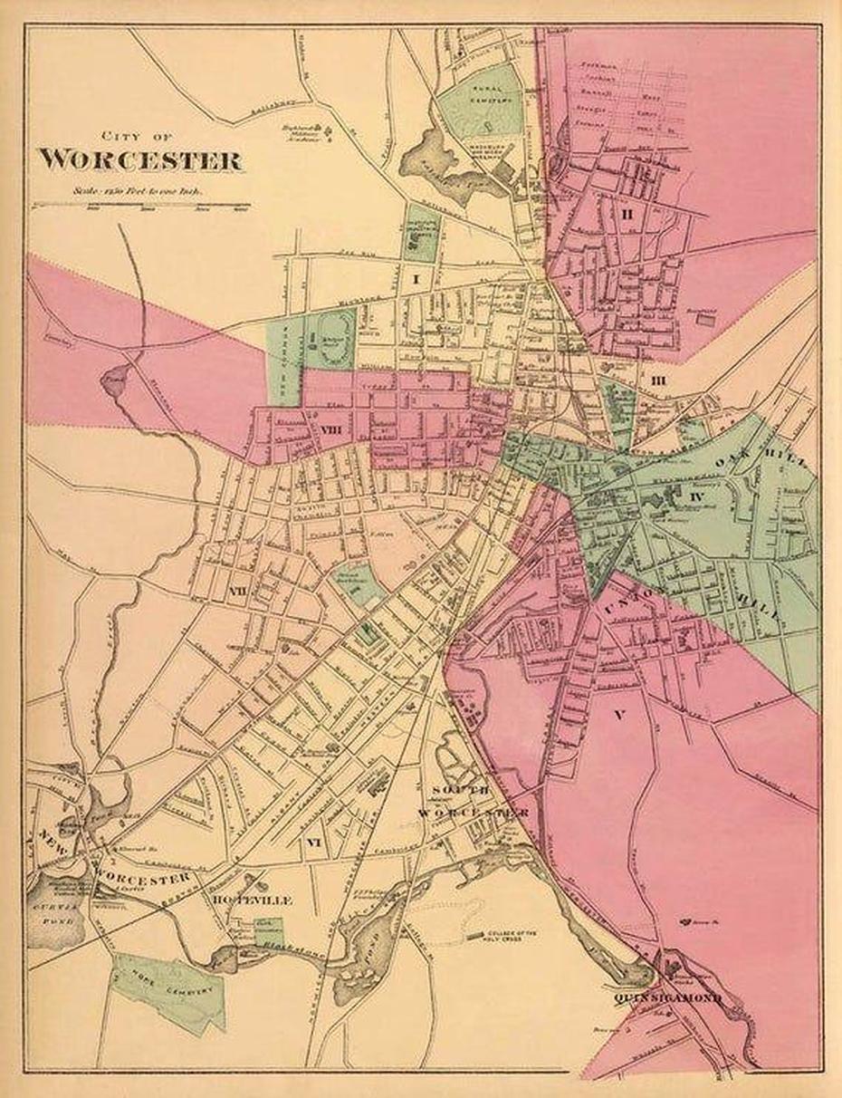 Worcester Map – City Map Print – Old Map Fine Print On Paper Or Canvas …, Worcester, United States, Worcester Pa, Worcester Uk