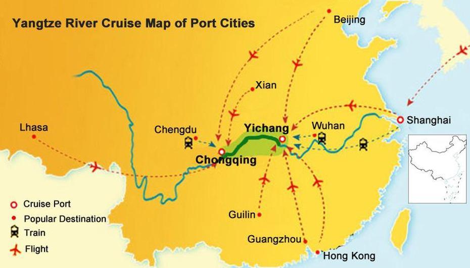 Yangtze River Map, Yangtze Cruise Location, Route, Ports & Transfer …, Yangtangxu, China, China  Colored, North China