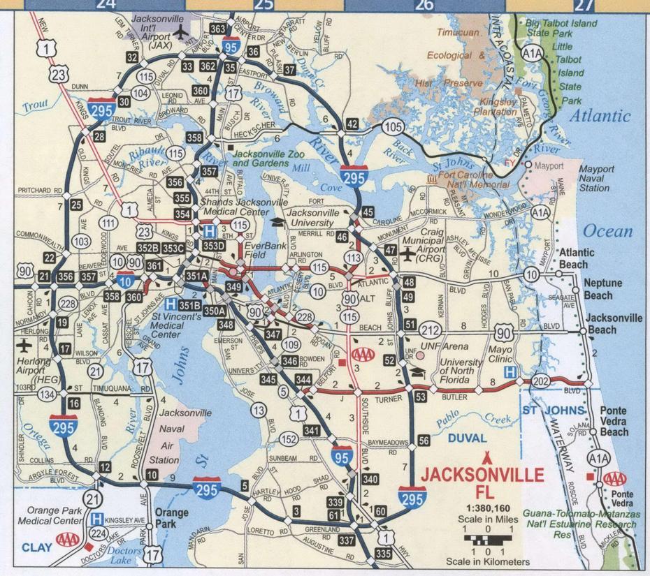 Jacksonville Fl Road Map, Free Map Highway Jacksonville City …, Jacksonville, United States, Jacksonville Beaches, Jacksonville City