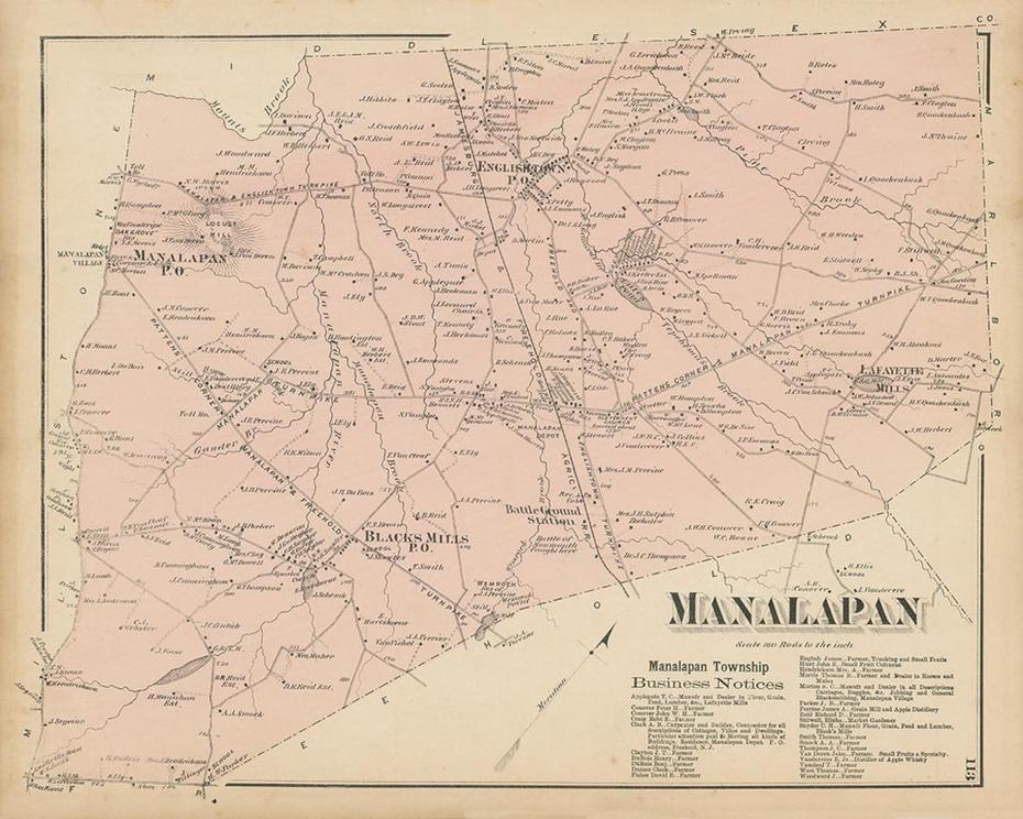 Manalapan New Jersey 1873 Map Replica Or Genuine Original | Etsy, Manalapan, United States, Manalapan New Jersey, Englishtown Nj