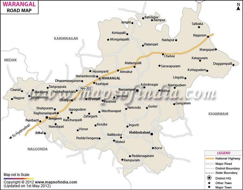 Map Of Warangal City, Warangal, India, Hyderabad District, Kakatiya Dynasty