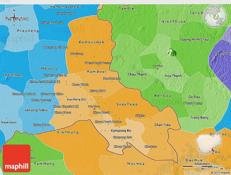 Political Shades 3D Map Of Svay Rieng, Svay Rieng, Cambodia, Sisophon Cambodia, Svay Rieng University