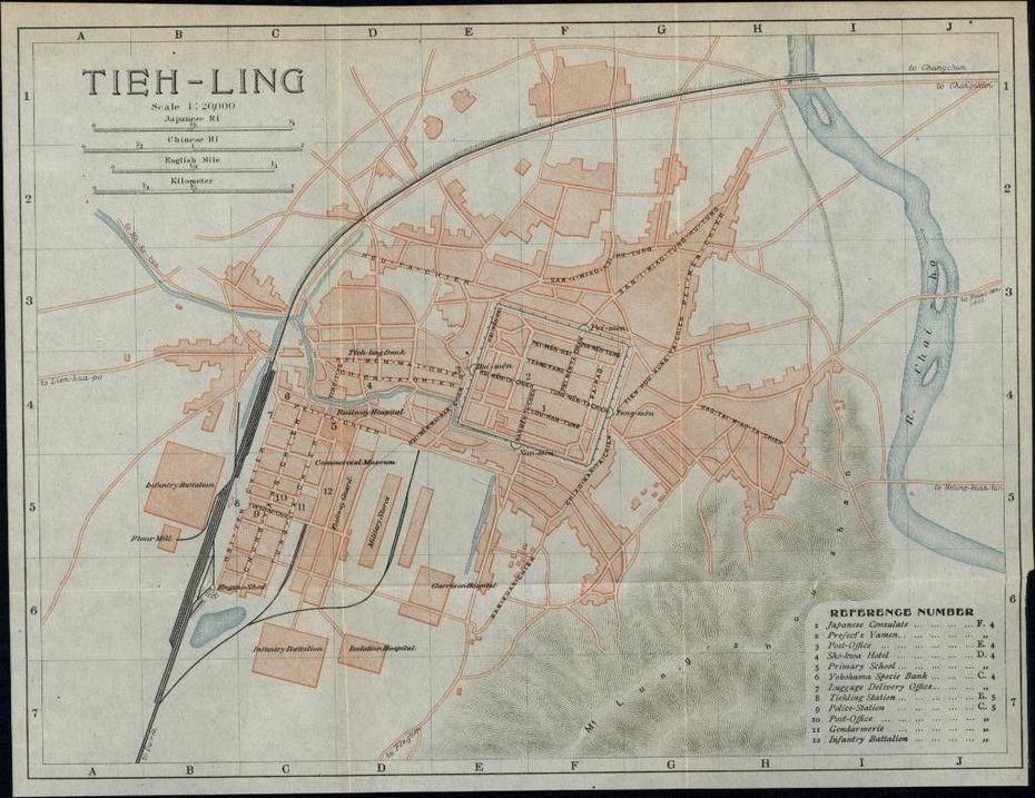 Tieh Ling Tieling China City Plan 1913 Scarce Detailed Color Folding …, Tieli, China, China  Svg, Cities In China