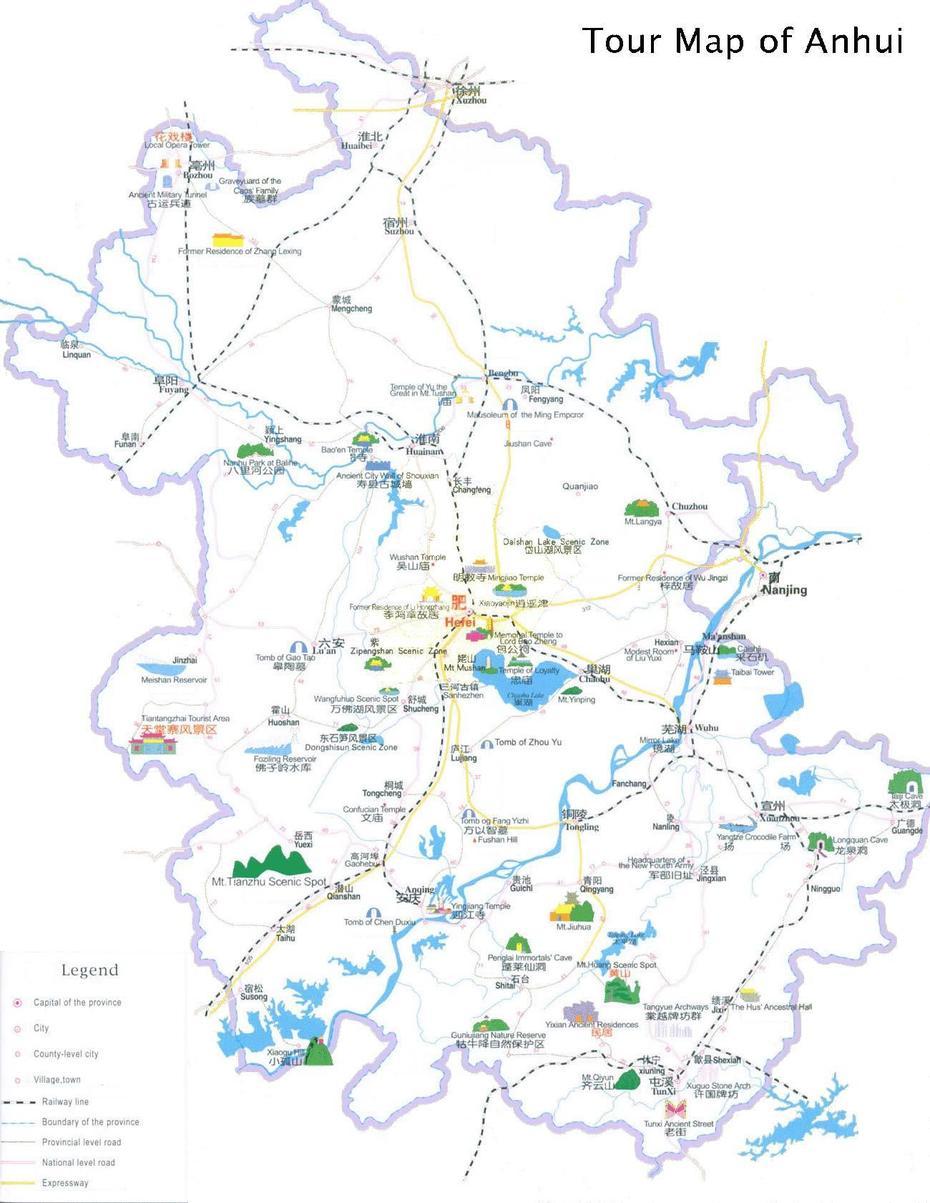 Tourist Map Of Anhui – Maps Of Anhui, Chizhou, China, Zibo China, Zhejiang China