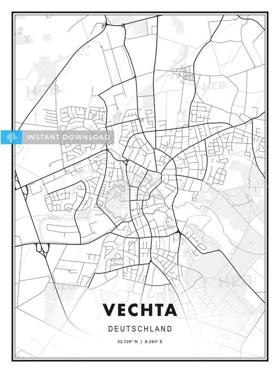 Vechta, Germany, Modern Print Template In Various Formats | Hebstreits …, Vechta, Germany, Ahmadiyya  Muslim, Vechta Karte