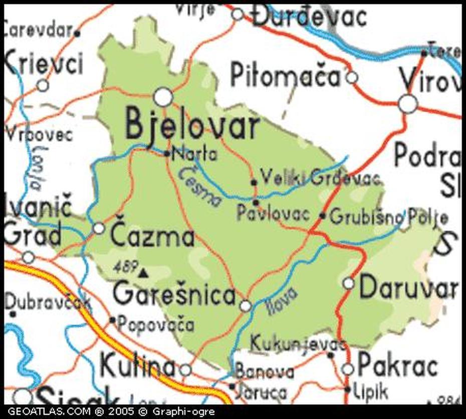 Bjelovar Karta, Grad Bjelovar, Bilogora County, Bjelovar, Croatia
