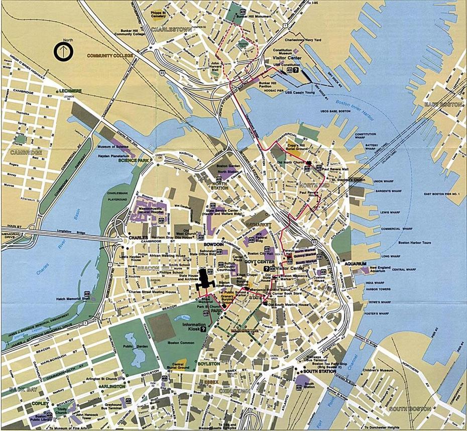 Boston Map, Boston, United States, Boston A, Boston Harbor