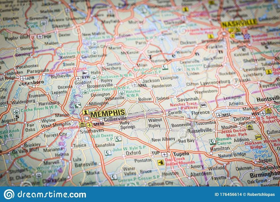 Closeup Of Memphis On Map Stock Photo. Image Of Geography – 176456614, Memphis, United States, Memphis Tennessee State, City Street  Memphis Tn