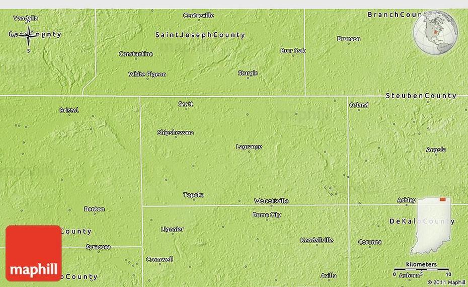 Physical 3D Map Of Lagrange County, Lagrange, United States, La Grange Il, Warrior Alabama