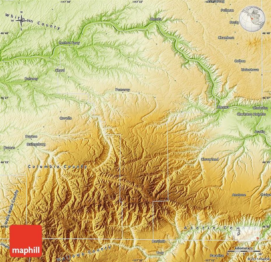 Physical Map Of Garfield County, Garfield, United States, United States  Simple, Cool United States