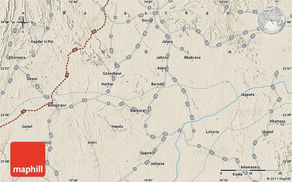 Shaded Relief Map Of Sagwara, Sāgwāra, India, India  With City, India  Drawing