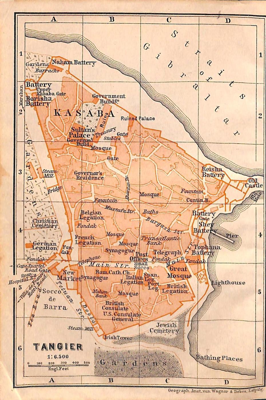 Tangier, Morocco, Map, Baedeker, 1901, Matted 8 X 10, Tangier, Morocco, Of Tangier, Tangier On