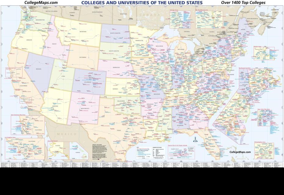 U.S. College & University Reference – Laminated Wall Map 2017  Hedberg …, University Place, United States, United States College, United States  With Capitals Only