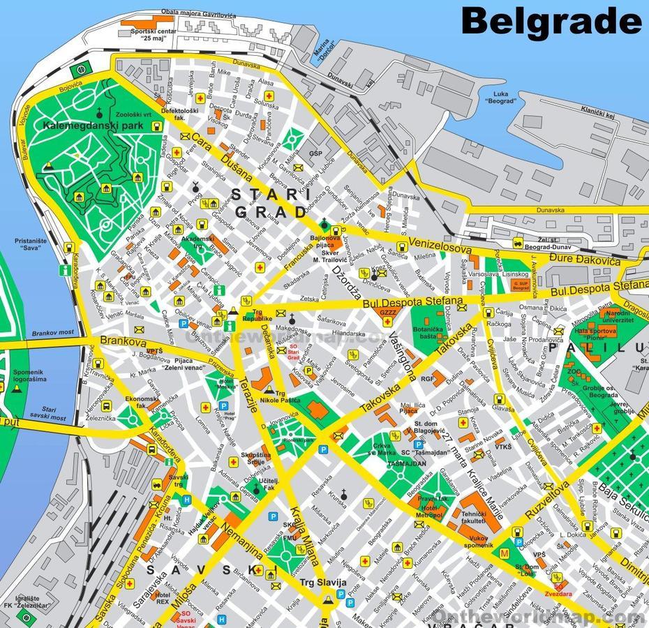 Belgrade Stari Grad Tourist Map (Old Town), Belgrade, Serbia, Belgrade Serbia On World, Belgrade Yugoslavia