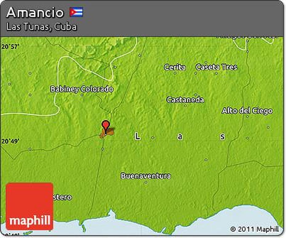 Free Physical Map Of Amancio, Amancio, Cuba, Cuba City, Cuba  Location