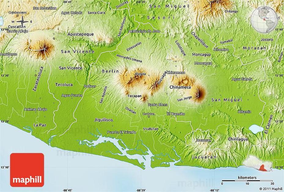 Physical Map Of Usulutan, Usulután, El Salvador, El Salvador Country, San Miguel El Salvador