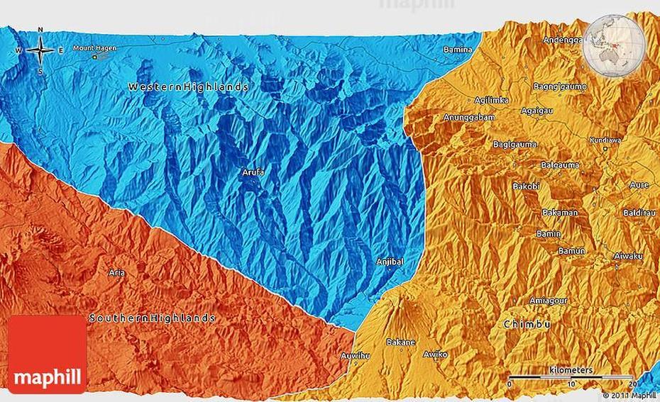 Political 3D Map Of Mount Hagen, Mount Hagen, Papua New Guinea, Lapilo Papua New Guinea, Western Province Papua New Guinea