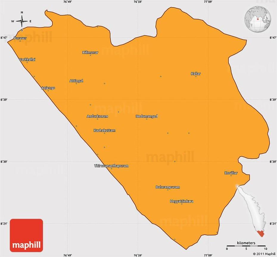 Political Simple Map Of Thiruvananthapuram (Triv), Cropped Outside, Thiruvananthapuram, India, Hyderabad India, Trivandrum Corporation