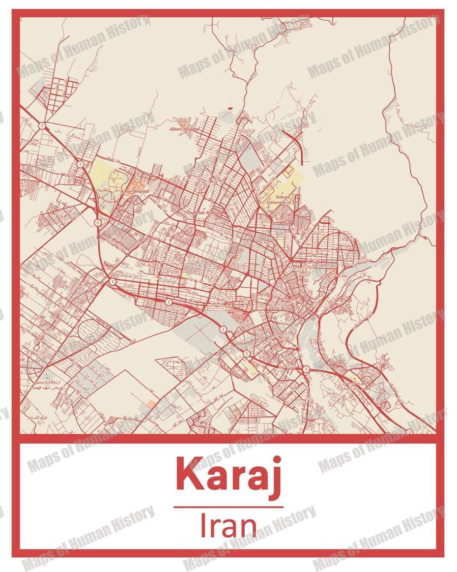 Retro Karaj Iran Street Map Poster & Canvas Print Options | Etsy, Karaj, Iran, Karaj, Chalus Iran