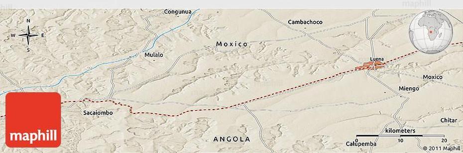 Shaded Relief Panoramic Map Of Luena, Luena, Angola, Angola Tribes, Mumuilas Angola