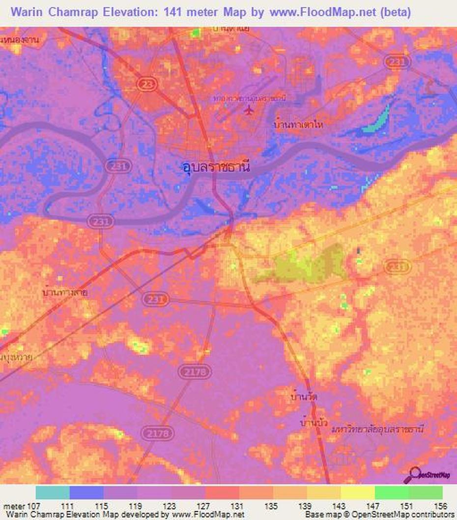 Elevation Of Warin Chamrap,Thailand Elevation Map, Topography, Contour, Warin Chamrap, Thailand, Chiang Mai Thailand, Bangkok