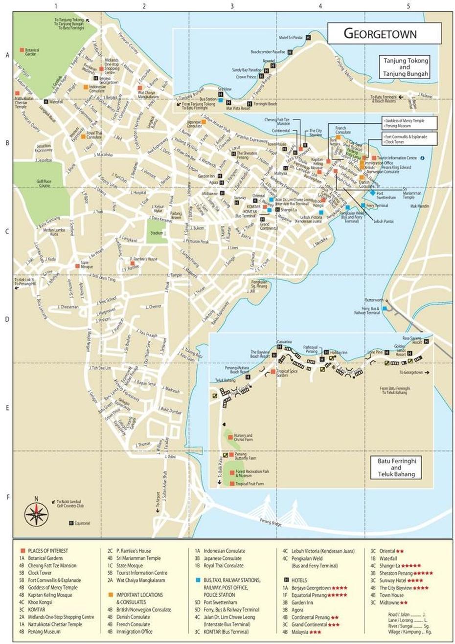 George Town Tourist Attractions Map, George Town, Malaysia, George Town Penang Malaysia, Ipoh