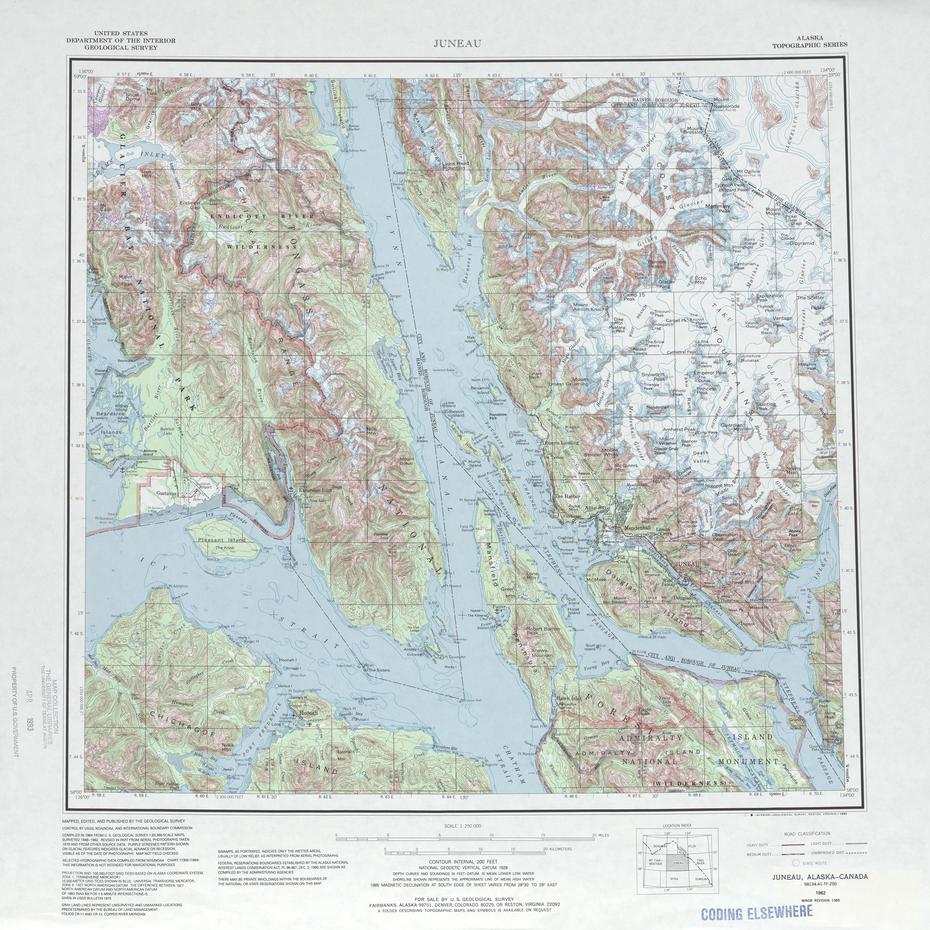 Juneau Topographic Map Sheet, United States 1985 – Full Size, Juneau, United States, Juneau Alaska City, City  Juneau Alaska