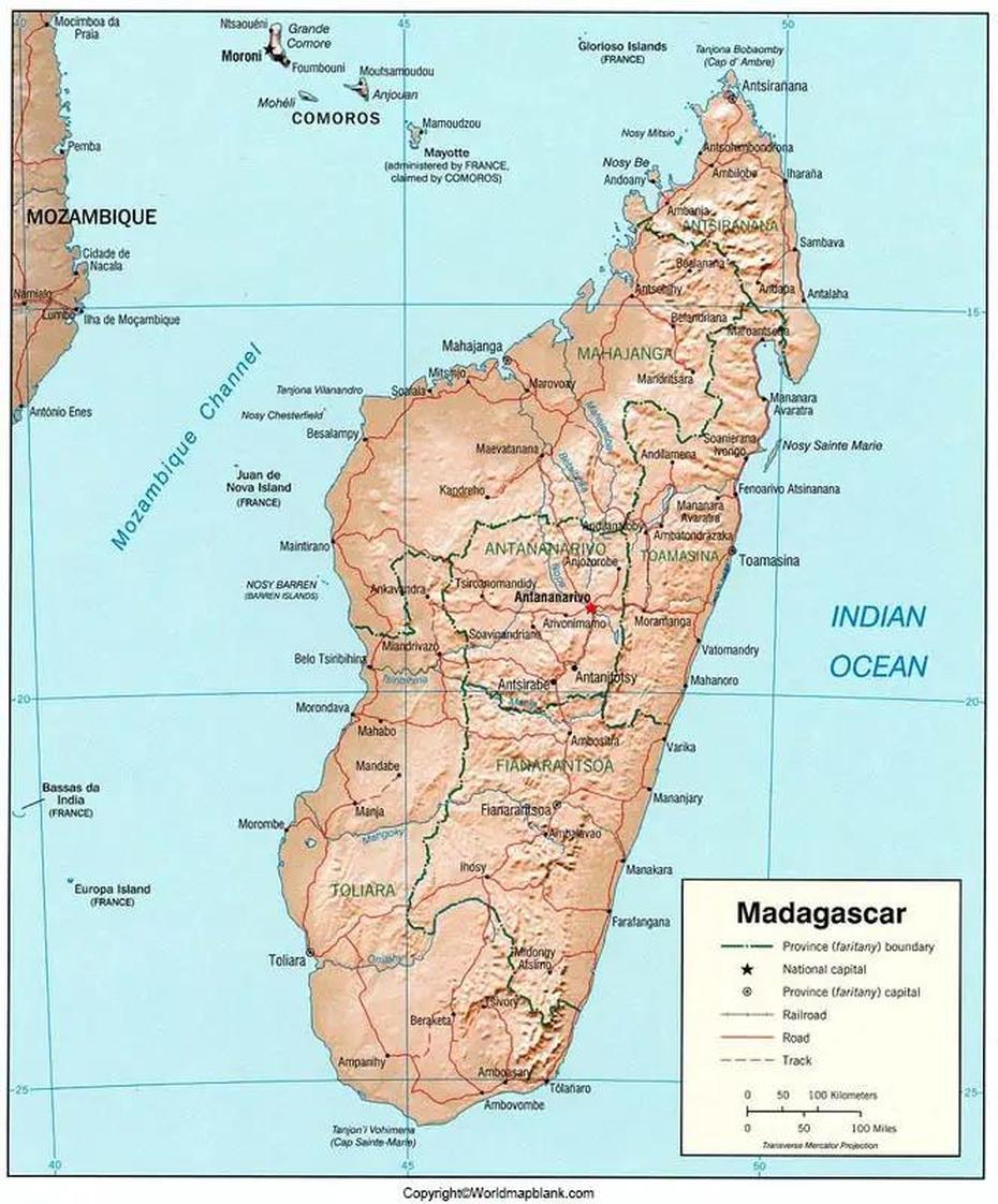 Labeled Map Of Madagascar With States, Capital & Cities, Alakamisy Itenina, Madagascar, Madagascar Towns, Madagascar River