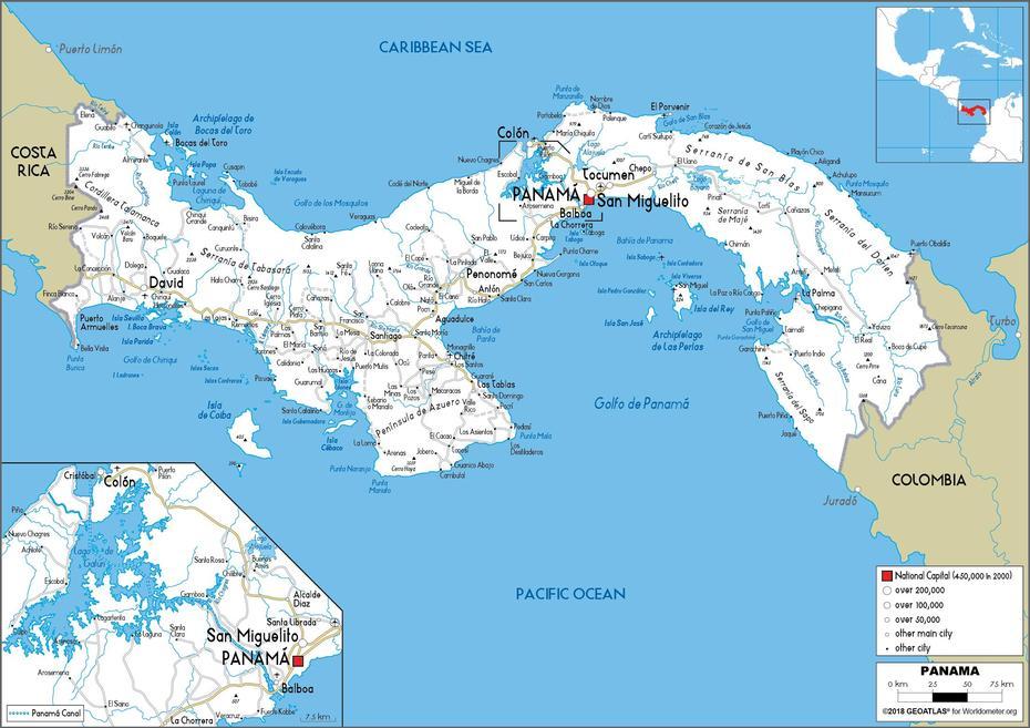 Large Size Road Map Of Panama – Worldometer, Kusapín, Panama, Panama River, Panama Country