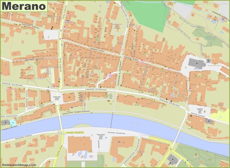 Merano Old Town Map, Merano, Italy, Trent Italy, Alto Adige Italy