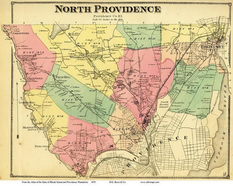 North Providence, Rhode Island 1870 – Old Town Map Reprint – Old Maps, North Providence, United States, United States  Kids, United States  North America