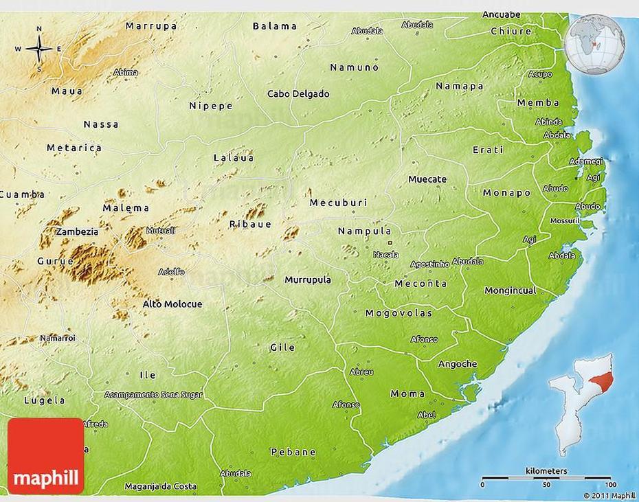 Physical 3D Map Of Nampula, Nampula, Mozambique, Pemba Mozambique, Zambezia