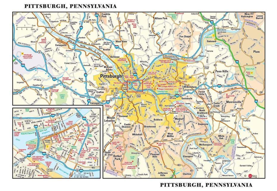 Pittsburgh, Pa Wall Map By Geonova – Mapsales, Pittsburgh, United States, Pittsburgh Pa City, Pittsburgh Pennsylvania