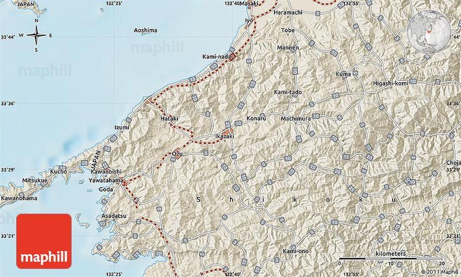 Shaded Relief Map Of Kami-Nada, Nada, China, Japan Topographic, Japan Detailed