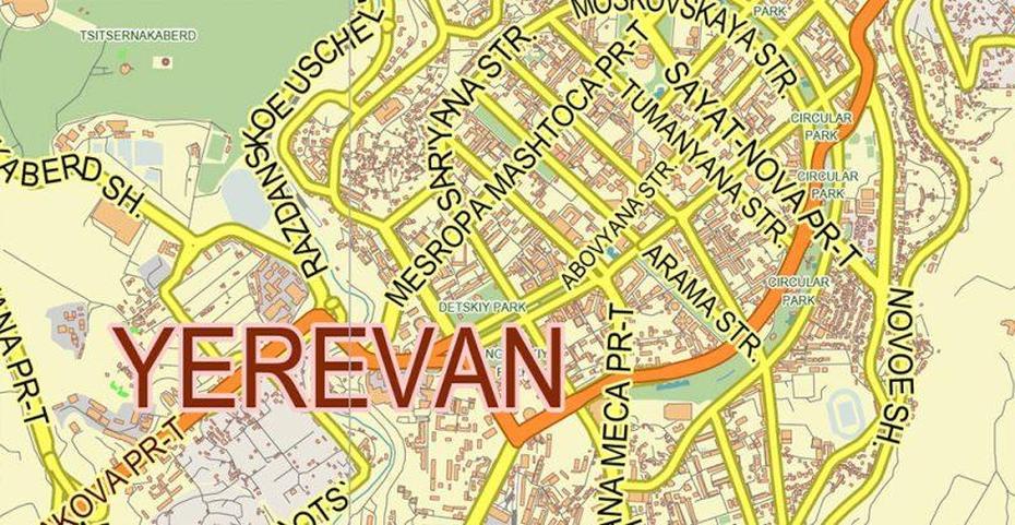 Yerevan Armenia Pdf Vector Map: City Plan Low Detailed (For Small Print …, Yerevan, Armenia, Armenia  History, Physical  Of Armenia