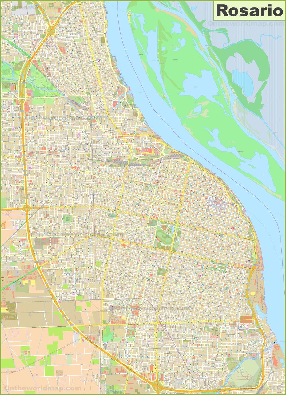 Large Detailed Map Of Rosario, Rosario, Argentina, A De Santa Fe Argentina, Mendoza- Argentina