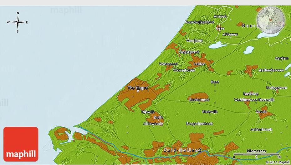 Physical 3D Map Of Wassenaar, Wassenaar, Netherlands, Dutch  Beaches, Camping  Duinrell