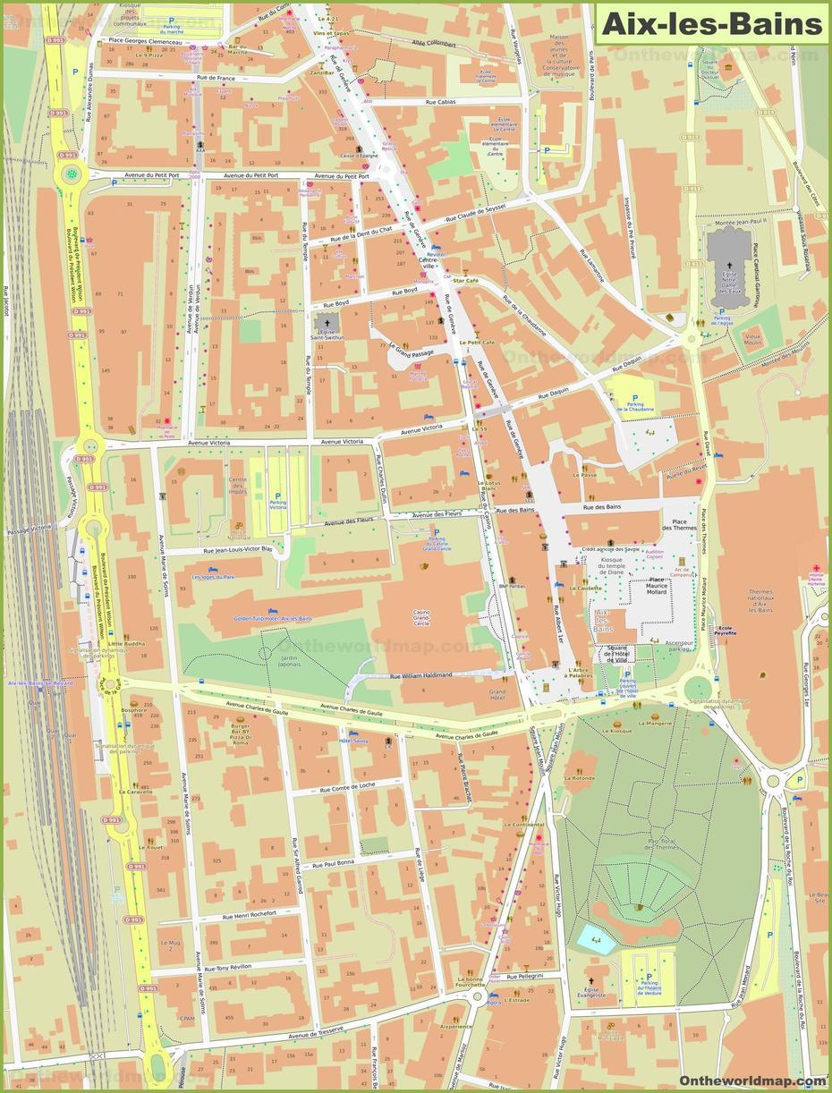 Aix-Les-Bains City Center Map, Aix-Les-Bains, France, Artois France, Jura France