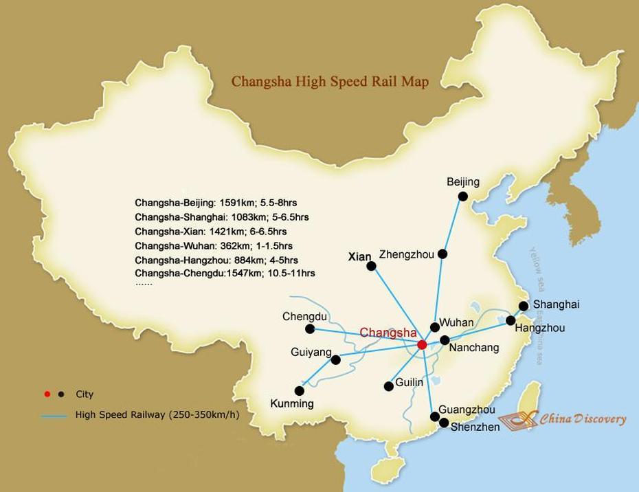 China High Speed Rail Map, China Bullet Train Map, China Train Map, Changsha, China, Beijing China, Changsha Mao Statue