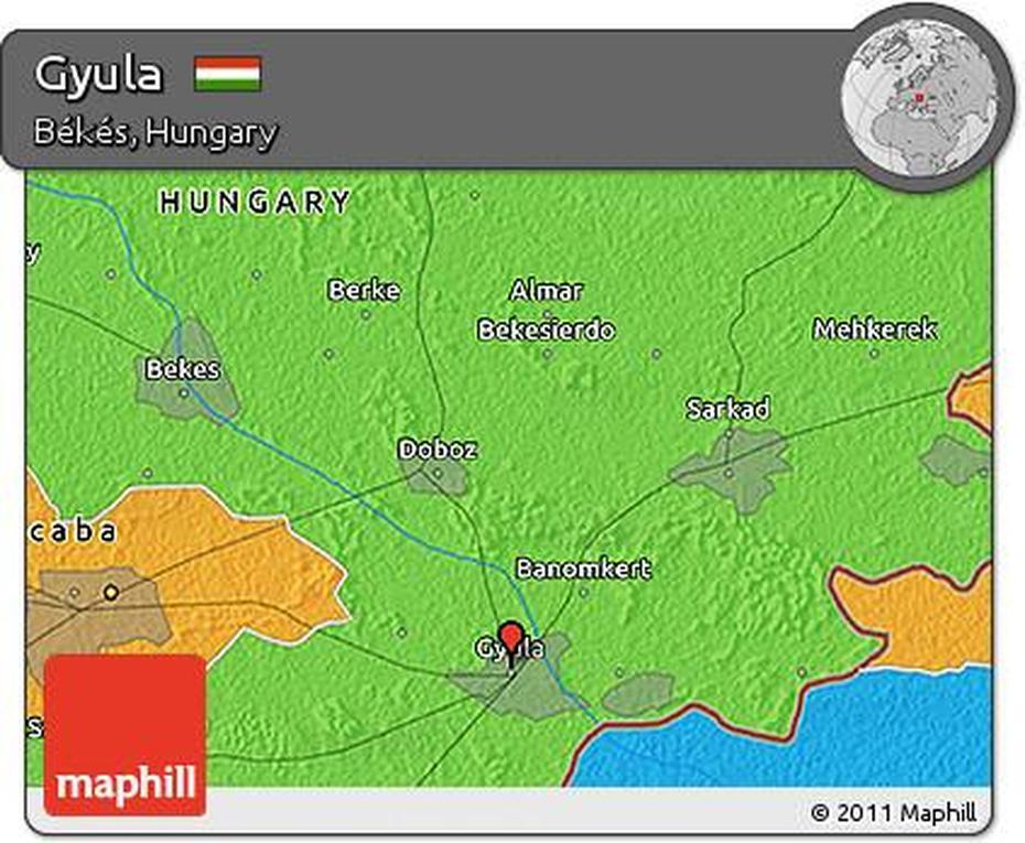 Free Political 3D Map Of Gyula, Gyula, Hungary, Kecskemet Hungary, Benczur Gyula