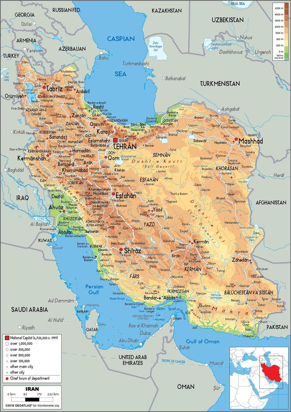 Iran Map (Physical) – Worldometer, Mīnūdasht, Iran, Iran Cities, Old Iran