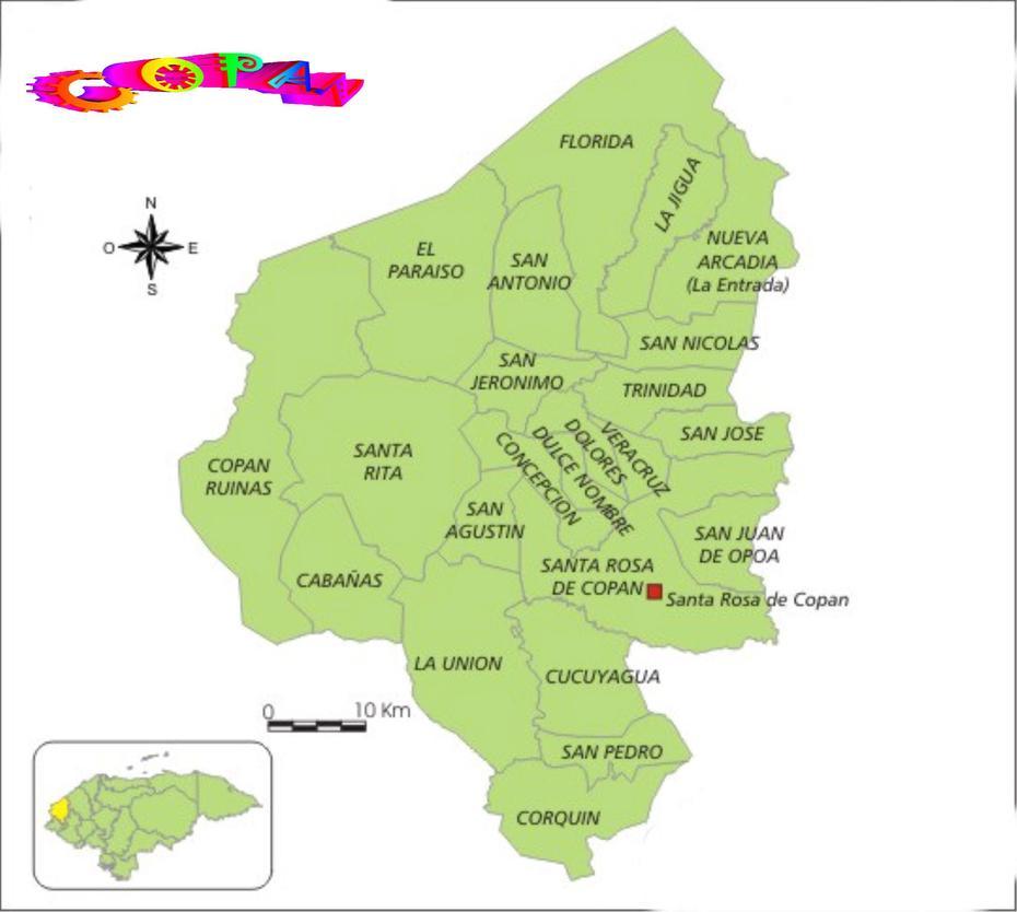 Mapa De Los Municipios De Copan Honduras, Copán, Honduras, A  Copan, Comayagua Honduras